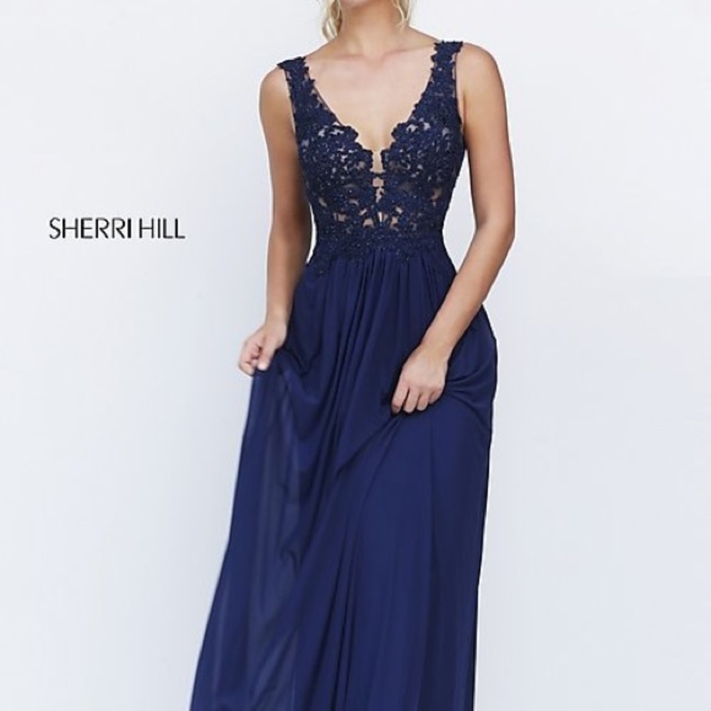 Sherri Hill Long Embroidered Bodice Prom Dress
